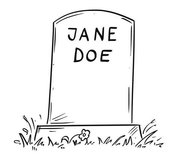 Vector illustration of Cartoon Drawing of Unknown Jane Doe Tombstone