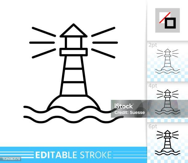 Lighthouse Beacon Navigation Thin Line Vector Icon Stock Illustration - Download Image Now - Adventure, Banner - Sign, Beach