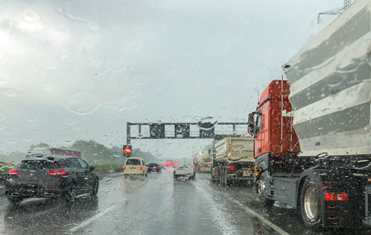 heavy rain on german autobahn, mobile phone shot
