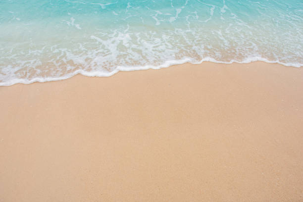 istock Soft wave of sea on empty sandy beach Background with copy space 1134085474