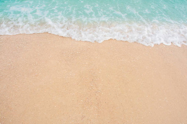 istock Soft wave of sea on empty sandy beach Background with copy space 1134085618