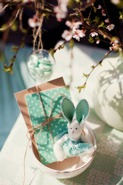 istock cute bunny toy and postcards 1134088796