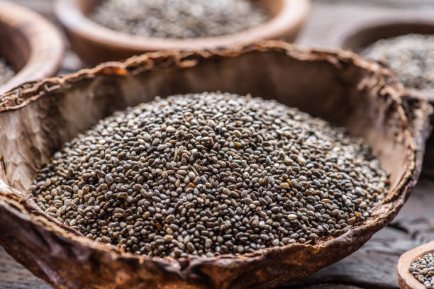 istock Chia seeds in organic dish. 1134095139