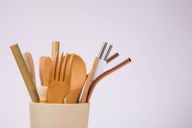 istock Eco friendly bamboo cutlery and teeth brushes. Zero waste concept. 1134098454