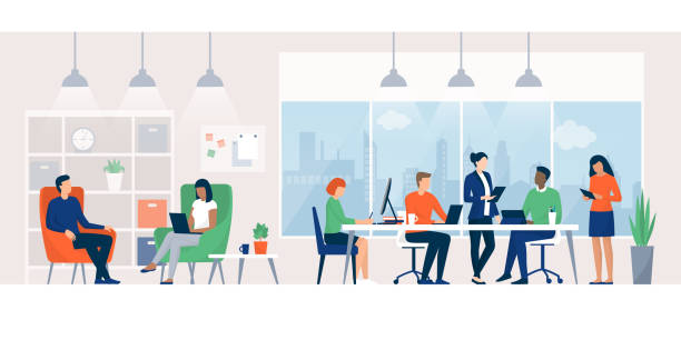 illustrations, cliparts, dessins animés et icônes de gens d'affaires travaillant ensemble dans un espace de coworking - business not abstract not icon not silhouette illustrations