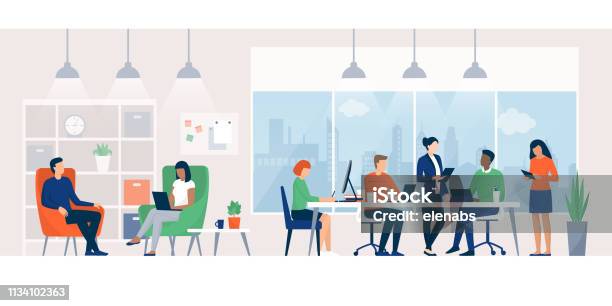 Business People Working Together In A Coworking Space Stock Illustration - Download Image Now