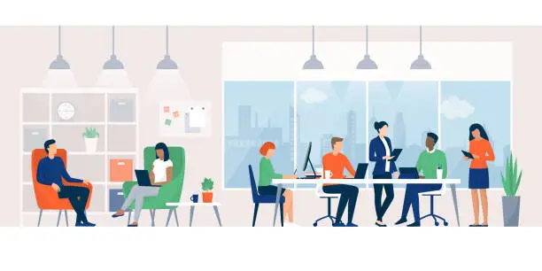 Vector illustration of Business people working together in a coworking space