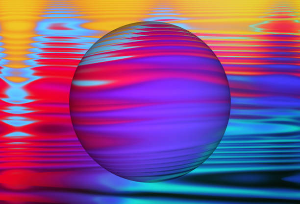 Abstract Ultra Violet Waves Holographic background with textured sphere. Synthwave. Vaporwave style. Retrowave, retro futurism