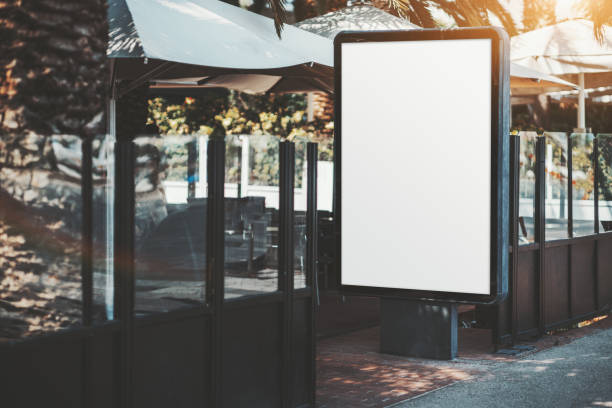 Info poster mockup near street cafe