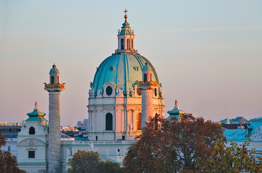 Karlskirche is a baroque church completed in 1737, Vienna, Austria