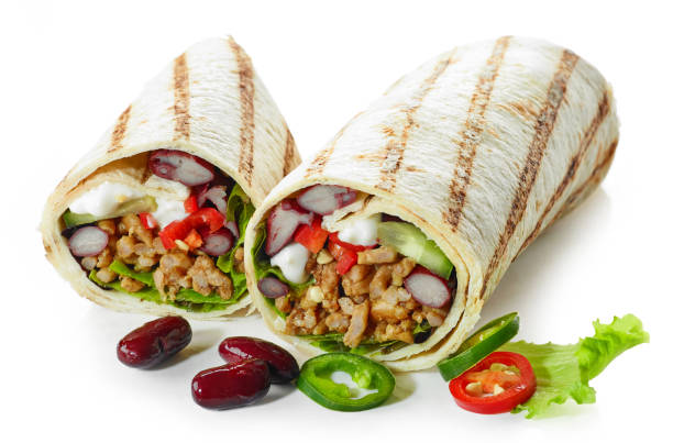 istock Tortilla wrap with fried minced meat and vegetables 1134104923