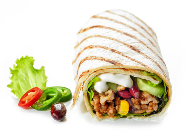 istock Tortilla wrap with fried minced meat and vegetables 1134104935