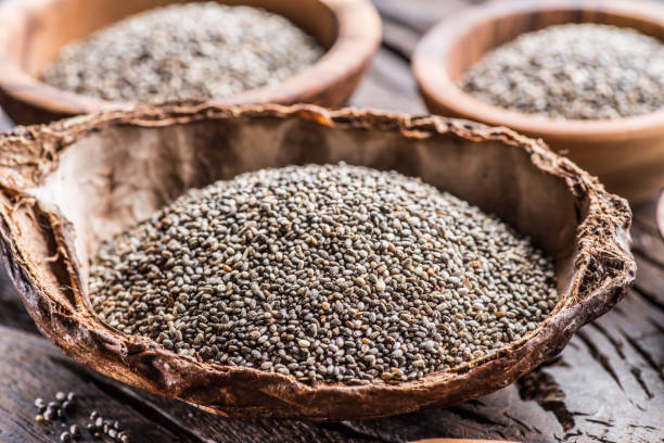 istock Chia seeds in organic dish. 1134104962