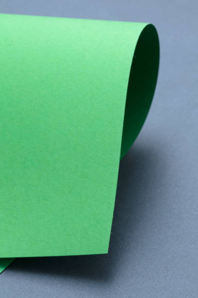 istock Green Curled paper on gray background. 1134106560