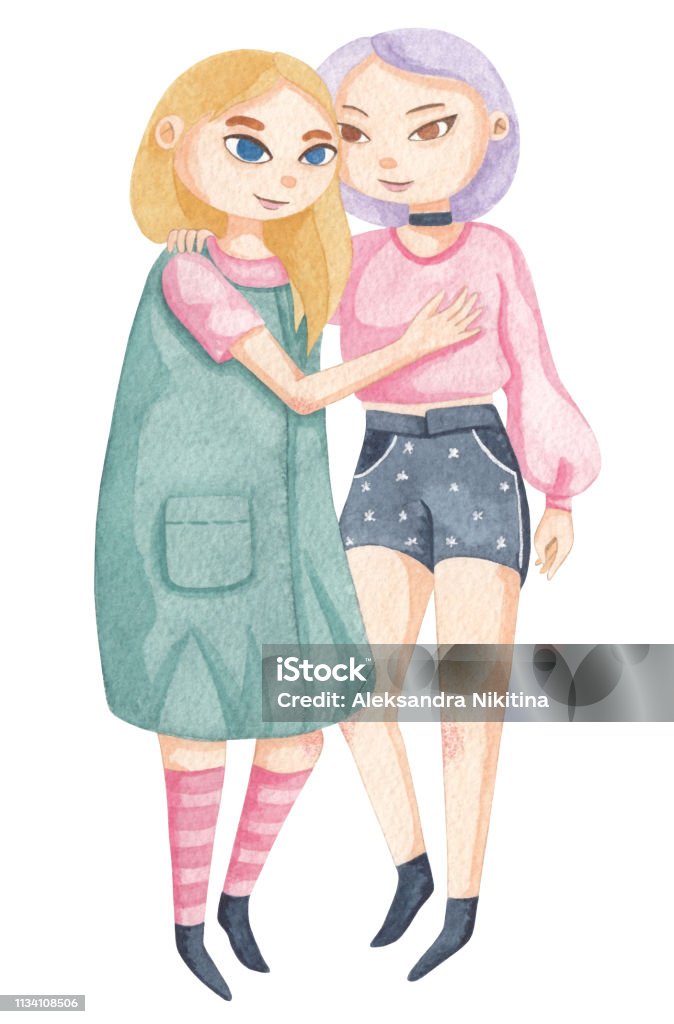 Two Lovely Happy Best Friends Girls Hugging Happy Meeting Of Close Friends  Female Cartoon Characters Isolated On White Background Stock Illustration -  Download Image Now - iStock