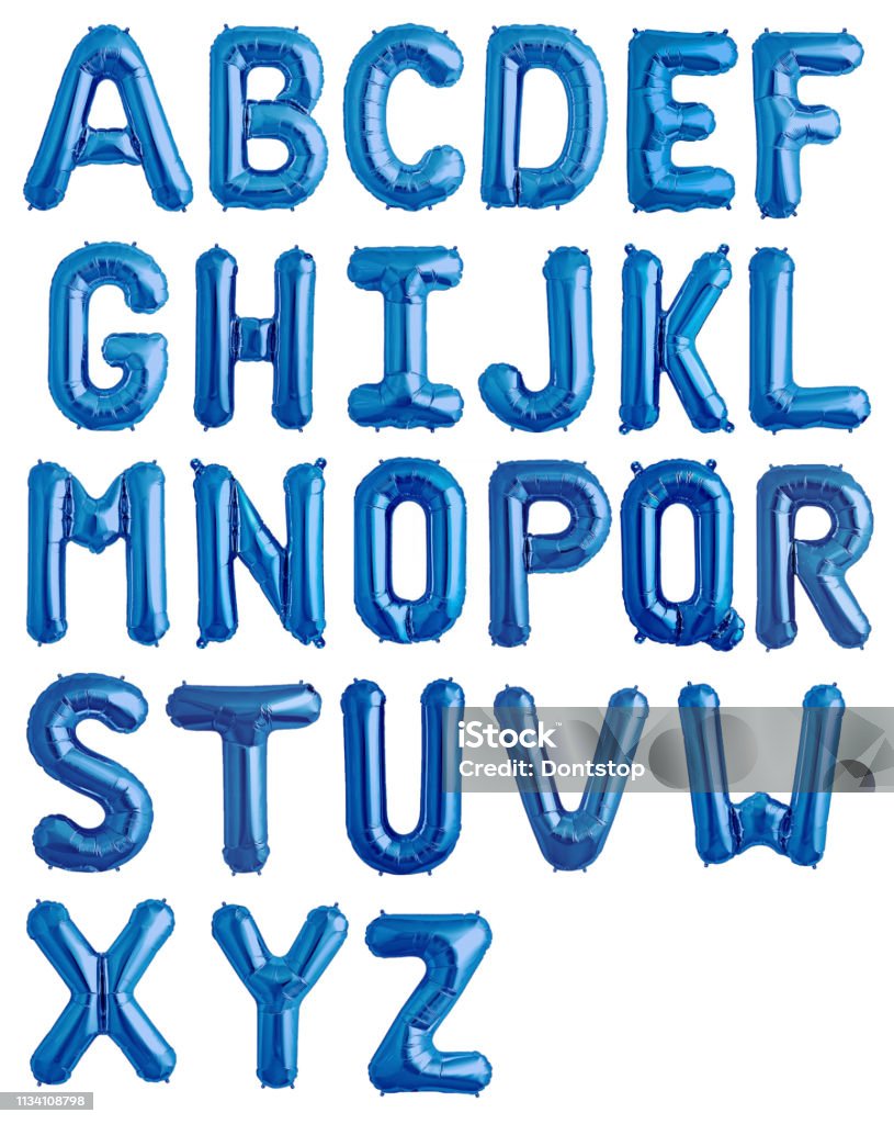 Alfabeto inglese da palloncini lucenti blu - Foto stock royalty-free di Palloncino