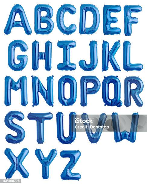 English Alphabet From Blue Shiny Balloons Stock Photo - Download Image Now - Balloon, Text, Alphabet
