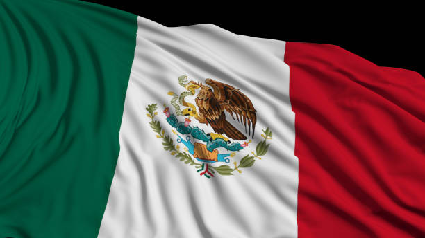 istock 3d rendering of a Mexican flag. The flag develops smoothly in the wind 1134108839