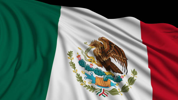 istock 3d rendering of a Mexican flag. The flag develops smoothly in the wind 1134109912
