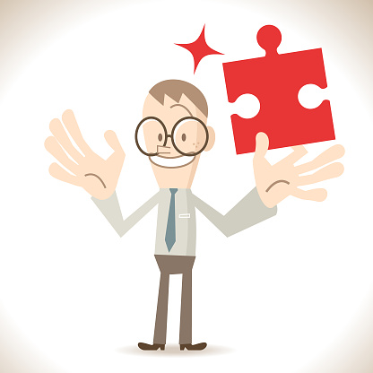 Businessman Characters Vector art illustration.Copy Space.
Businessman holding a jigsaw puzzle piece.