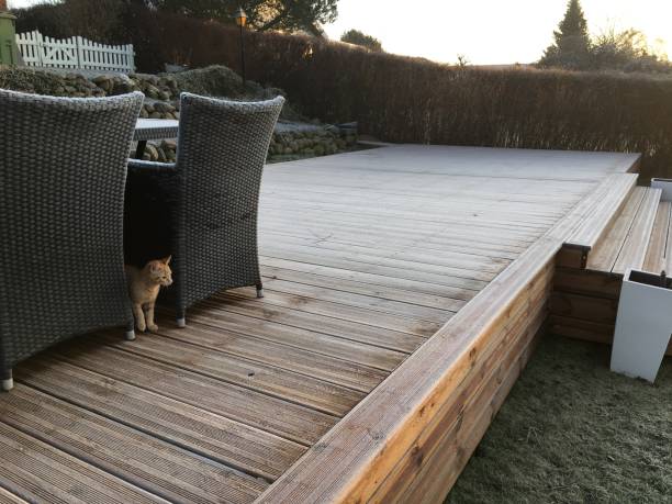 Wooden deck in frost