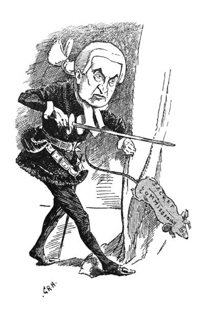 istock British satire comic cartoon illustrations - Lord chief justice chasing rat labeled Secret Commissions - illustration 1134116855