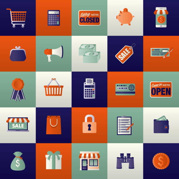 전자 상거래 아이콘 세트 - e commerce internet e mail shopping stock illustrations