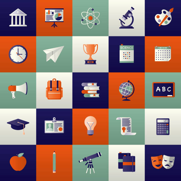 Education Icon Set A set of icons. File is built in the CMYK color space for optimal printing. Color swatches are global so it’s easy to edit and change the colors. school id card stock illustrations