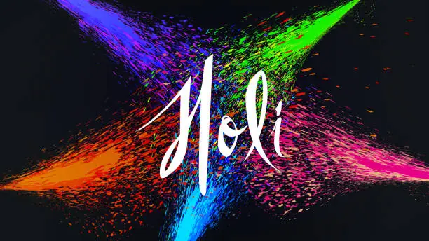 Vector illustration of colourful explosion for holi festival, hand written holi, vector illustration