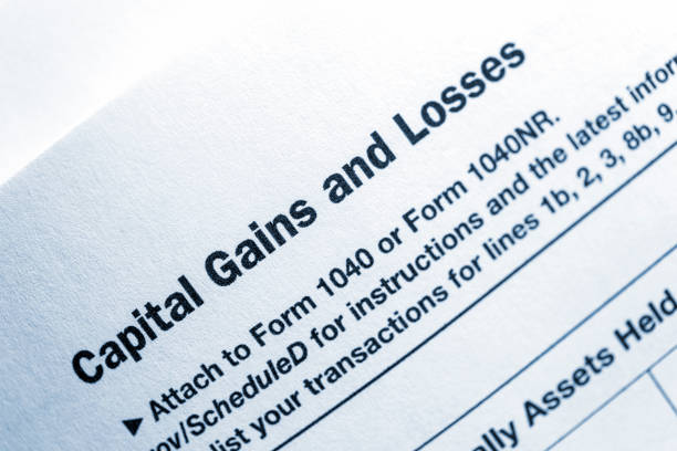 U.S. Individual Income Tax Form 1040 - Capital Gains and Losses stock photo