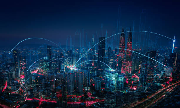 istock Modern abstract cityscape and network connection concept 1134132224