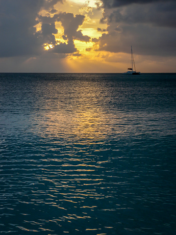 Sunset over ocean on Grand Cayman island