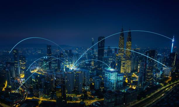 istock Modern abstract cityscape and network connection concept 1134133158