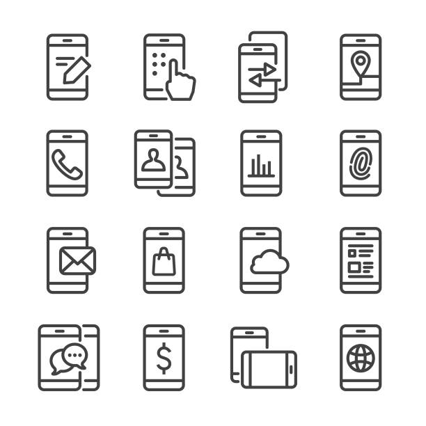 handy aktivitäten icons-line series - map square shape usa global communications stock-grafiken, -clipart, -cartoons und -symbole