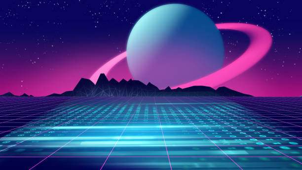 istock Retro futuristic background 1980s style 3d illustration. 1134142844