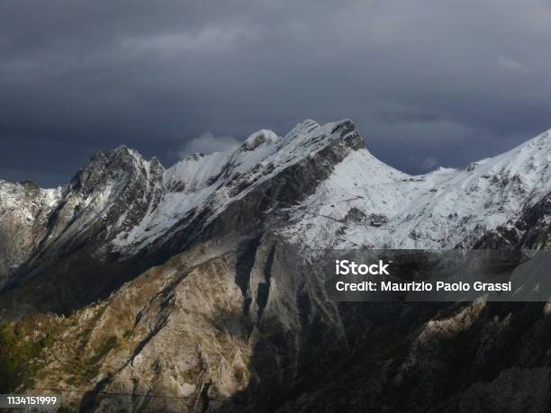 Alpi Apuane In Winter With Snowy Peaks Stock Photo - Download Image Now - Adventure, Apuan Alps, Beauty In Nature