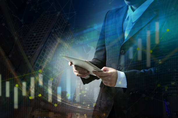 istock Businesses that work with tablet technology and financial concepts 1134152745