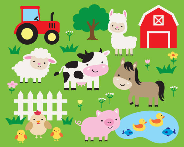 niedliche farm animal cartoon vector illustration - huftier stock-grafiken, -clipart, -cartoons und -symbole