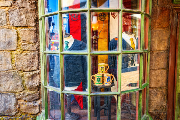 Los Angelos, California, USA - September 07, 2018: World famous park Universal Studios in Hollywood. Fairytale street from Harry Potter movie.