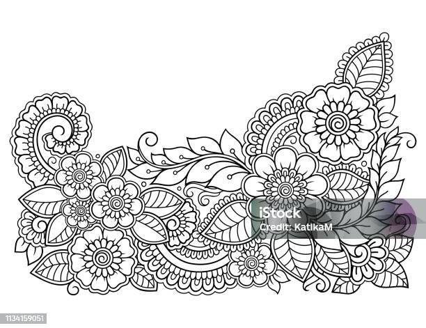 Mehndi Flower Pattern For Henna Drawing And Tattoo Decoration In Ethnic Oriental Indian Style Stock Illustration - Download Image Now