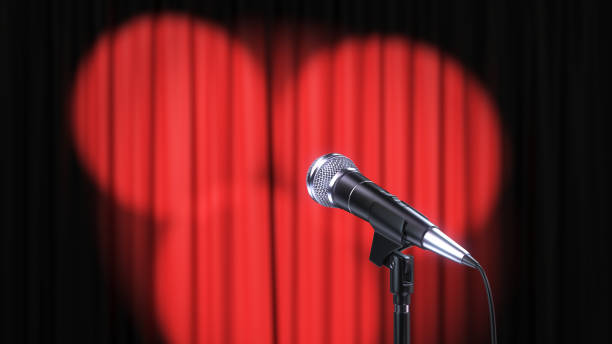 istock Red Curtain with Spotlights and Microphone 1134159163