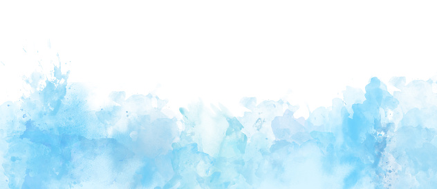 Watercolor border isolated on white, light blue colors artistic background
