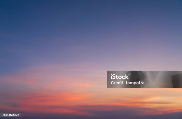 Abstract Nature Background Dramatic Blue Sky With Orange Colorful Sunset Clouds In Twilight Time Stock Photo - Download Image Now