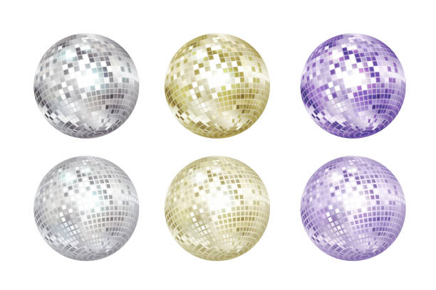 discokugeln sammlung. silber, gold und violett. - diskokugel stock-grafiken, -clipart, -cartoons und -symbole