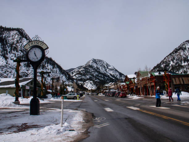 Town of Frisco Main Street View Shops Winter Mountains Frisco, Colorado/USA - February 24, 2019: Town of Frisco Main Street View Shops Winter Mountains frisco colorado stock pictures, royalty-free photos & images
