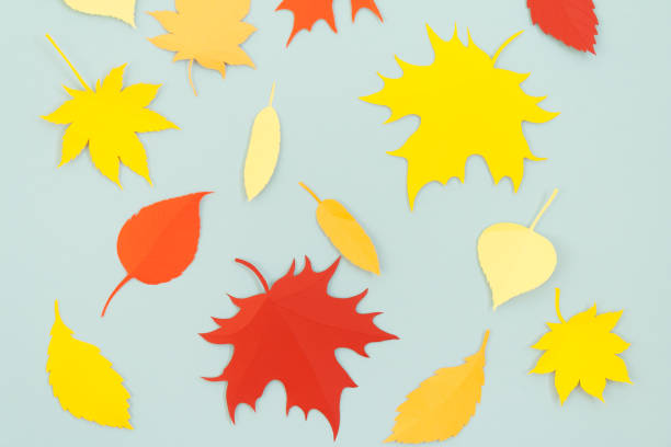 istock Leaves of paper fall red, orange, yellow leaf fall. 1134161988