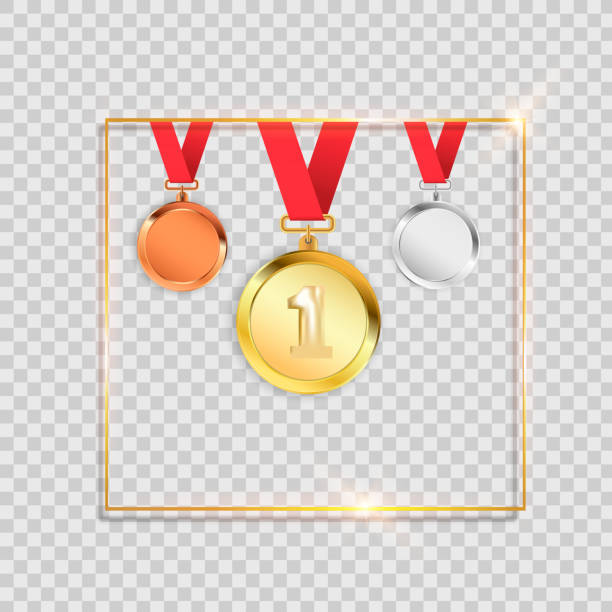 istock Set of three medals isolated on white background. Gold, silver, bronze medallions. Vector illustration. 1134162796