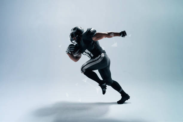 American football player on white background with hi tech elements.
