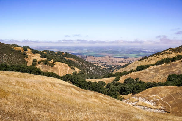 vistas para salinas do parque de toro, califórnia - hill green california grass - fotografias e filmes do acervo