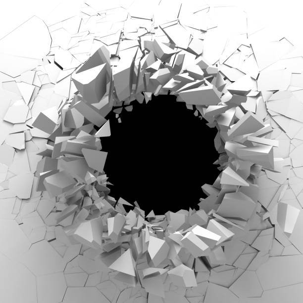 istock Dark destruction cracked hole in white stone wall 1134165351